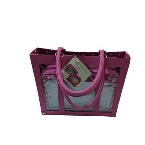 Scrap Paper Scissors Pink Polka Dot Craft Storage Tote and Carry Case Set